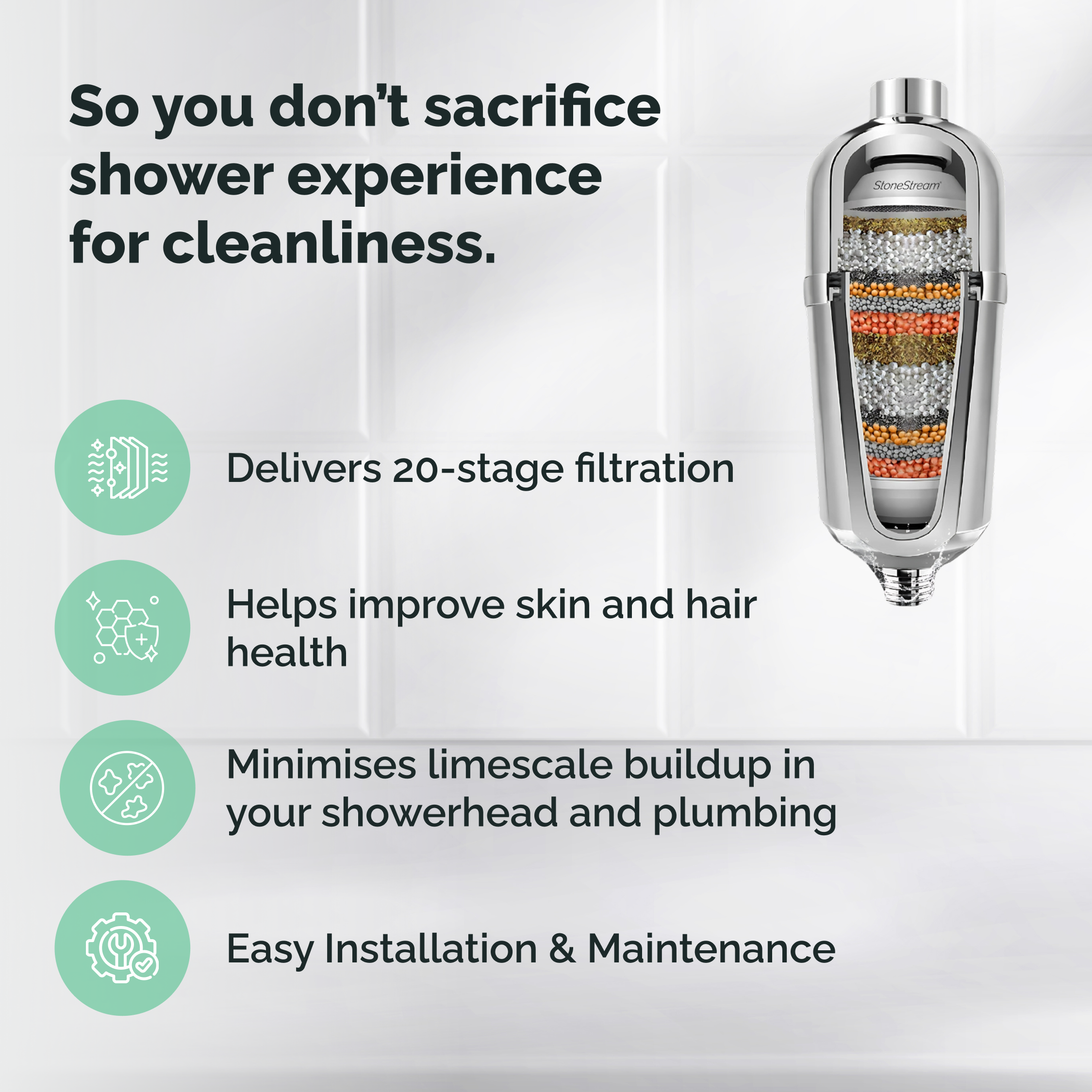 Filtro doccia avanzato per acqua dura