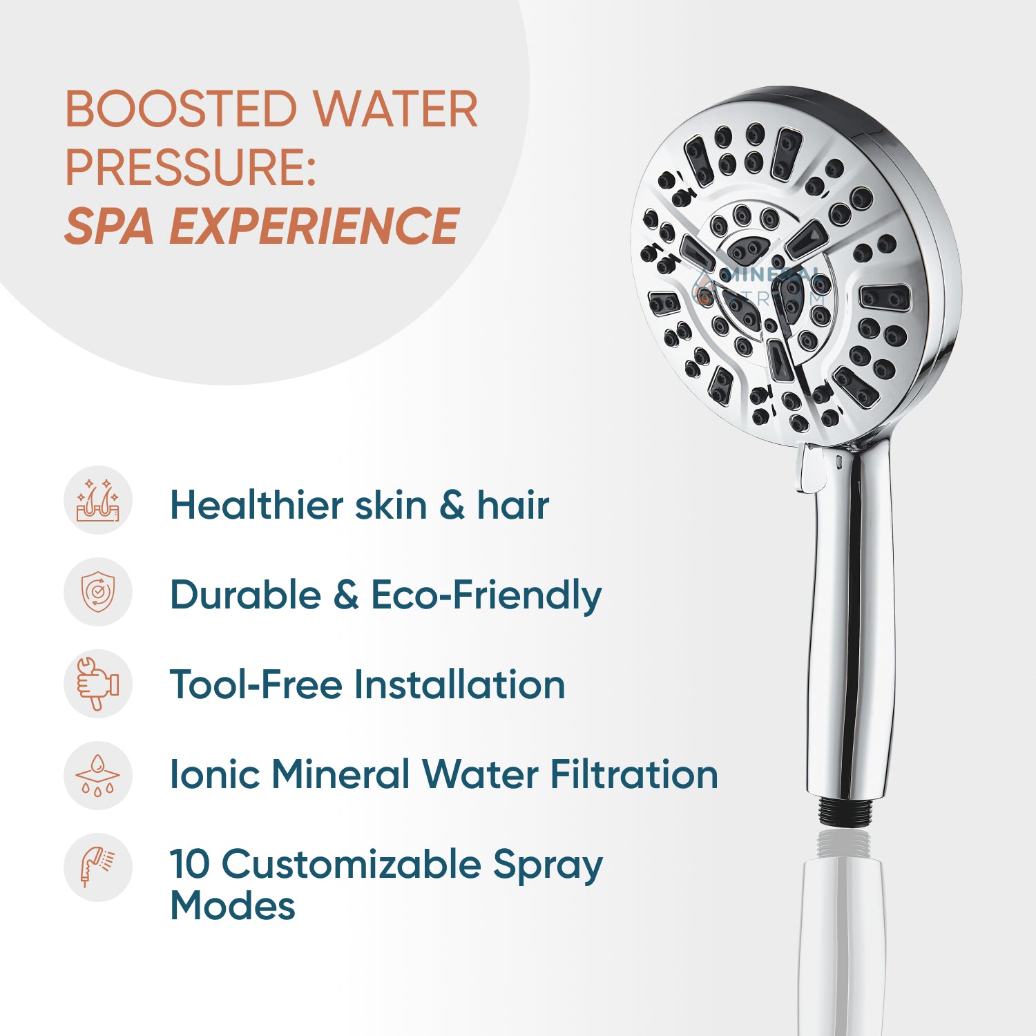 Soffione Doccia ad Alta Pressione MineralStream Luxe 10 Modalità