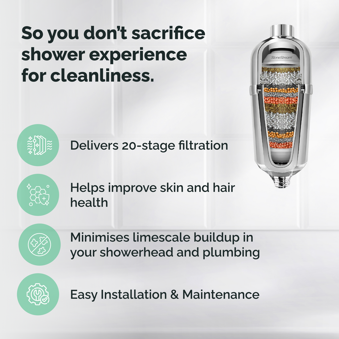 Filtro doccia avanzato per acqua dura